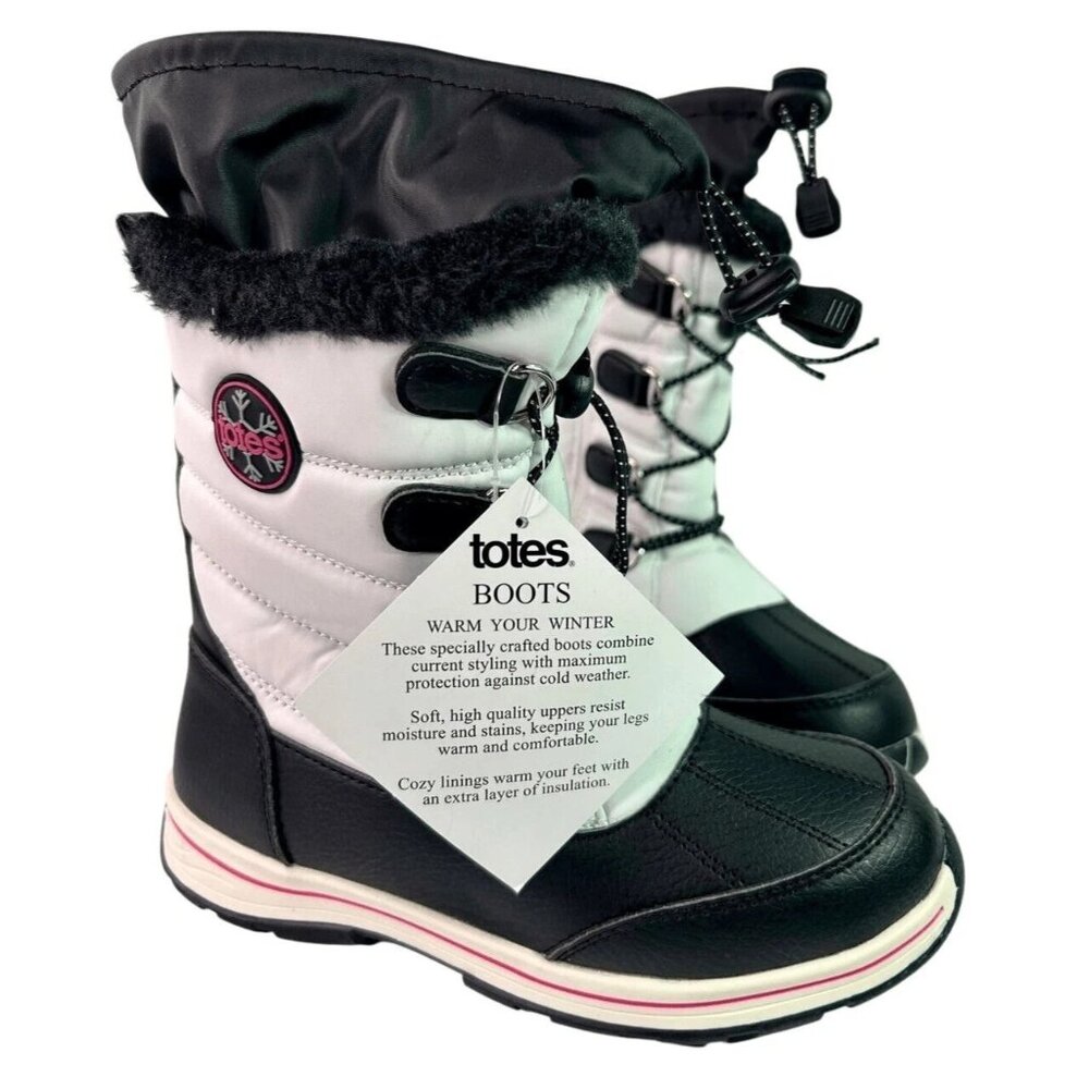 Totes Kids Girls Alpine Mackenzie Winter Boots White & Black Thermolite Size 1M - Picture 2 of 7